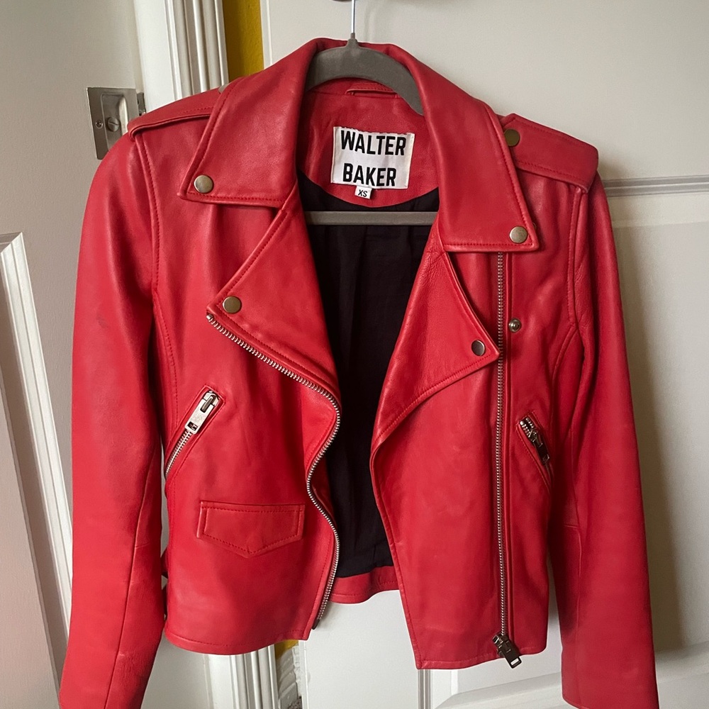 Walter Baker Vibrant Red Leather Jacket with Silver Details
